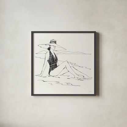 Bathing Beauties I Neutral by Anne Tavoletti. Shown in a sleek black glass frame for a contemporary gallery look. Available as an archival giclee rolled canvas, fine art paper, or poster print. SKU 91825a.