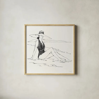 Bathing Beauties I Neutral by Anne Tavoletti. Shown in a natural wood glass frame for a timeless modern aesthetic. Available as an archival giclee rolled canvas, fine art paper, or poster print. SKU 91825a.