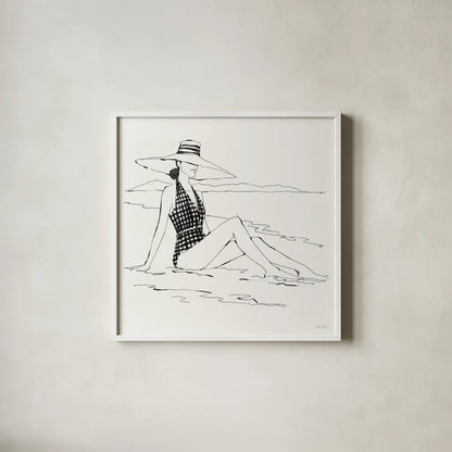 Bathing Beauties I Neutral by Anne Tavoletti. Shown in a crisp white glass frame for a clean and minimalist style. Available as an archival giclee rolled canvas, fine art paper, or poster print. SKU 91825a.