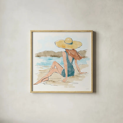 Bathing Beauties II by Anne Tavoletti. Shown in a natural wood glass frame for a timeless modern aesthetic. Available as an archival giclee rolled canvas, fine art paper, or poster print. SKU 91824a.