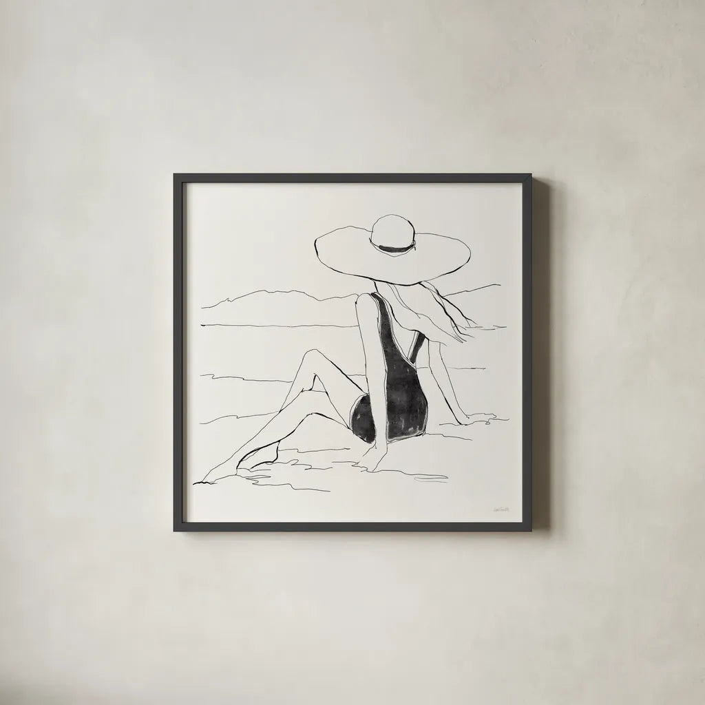 Bathing Beauties II Neutral by Anne Tavoletti. Shown in a sleek black glass frame for a contemporary gallery look. Available as an archival giclee rolled canvas, fine art paper, or poster print. SKU 91826a.