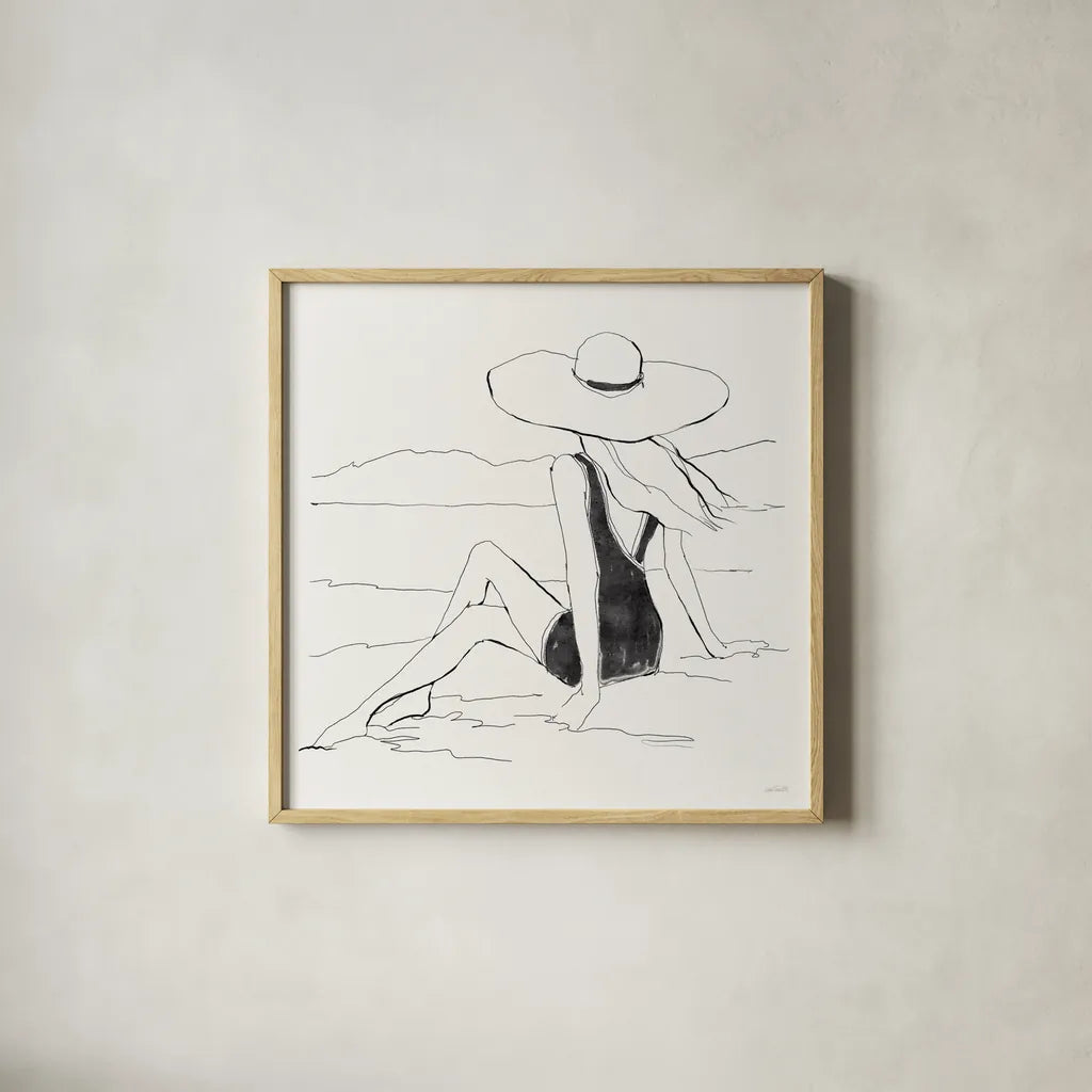 Bathing Beauties II Neutral by Anne Tavoletti. Shown in a natural wood glass frame for a timeless modern aesthetic. Available as an archival giclee rolled canvas, fine art paper, or poster print. SKU 91826a.