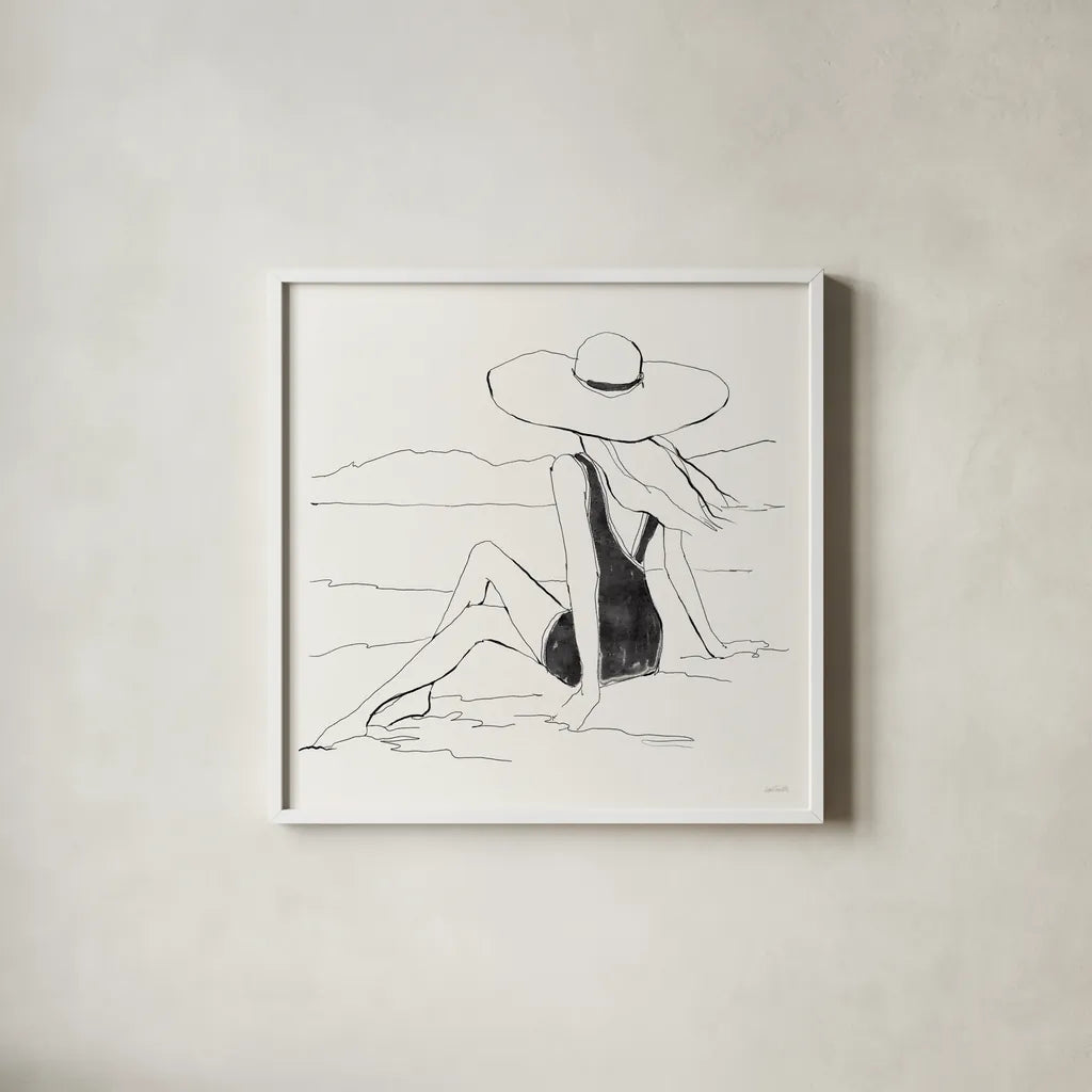 Bathing Beauties II Neutral by Anne Tavoletti. Shown in a crisp white glass frame for a clean and minimalist style. Available as an archival giclee rolled canvas, fine art paper, or poster print. SKU 91826a.