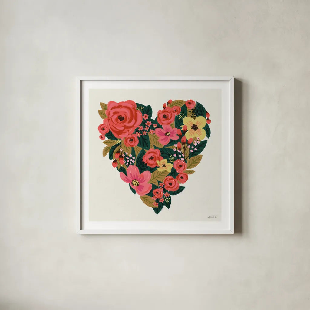 Be Mine I by Anne Tavoletti. Shown in a crisp white glass frame for a clean and minimalist style. Available as an archival giclee rolled canvas, fine art paper, or poster print. SKU 61210a.