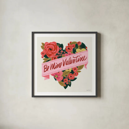 Be Mine III by Anne Tavoletti. Shown in a sleek black glass frame for a contemporary gallery look. Available as an archival giclee rolled canvas, fine art paper, or poster print. SKU 61212a.