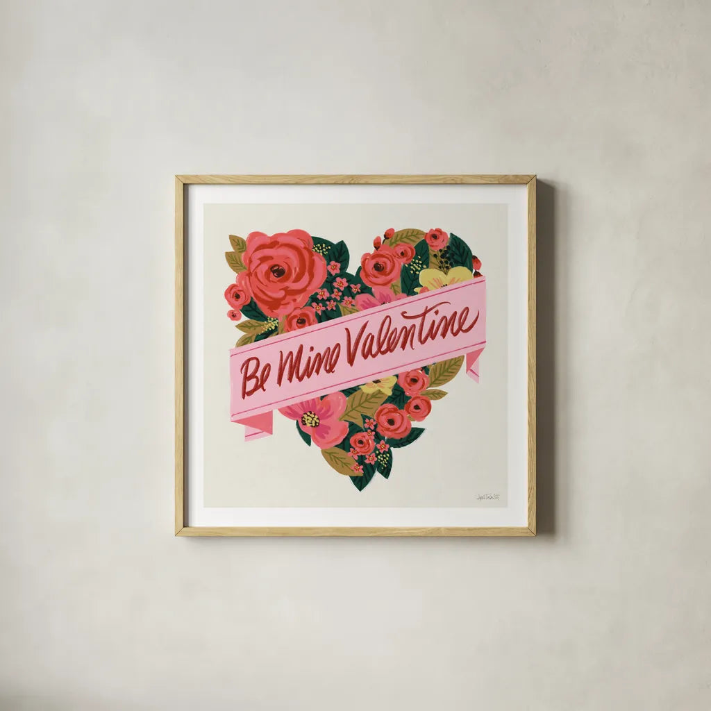 Be Mine III by Anne Tavoletti. Shown in a natural wood glass frame for a timeless modern aesthetic. Available as an archival giclee rolled canvas, fine art paper, or poster print. SKU 61212a.