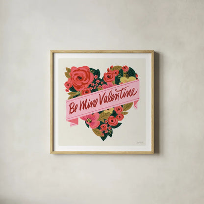 Be Mine III by Anne Tavoletti. Shown in a natural wood glass frame for a timeless modern aesthetic. Available as an archival giclee rolled canvas, fine art paper, or poster print. SKU 61212a.