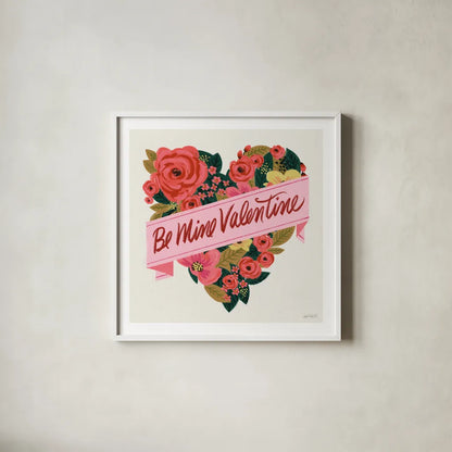 Be Mine III by Anne Tavoletti. Shown in a crisp white glass frame for a clean and minimalist style. Available as an archival giclee rolled canvas, fine art paper, or poster print. SKU 61212a.