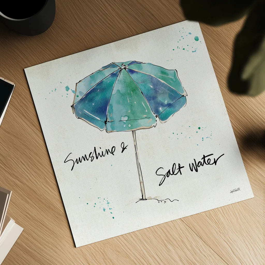 Beach Divas IX Aqua by Anne Tavoletti. Shown as a detailed flat fine art print, highlighting archival giclee quality. Available as an archival giclee rolled canvas, fine art paper, or poster print. SKU 18701a.