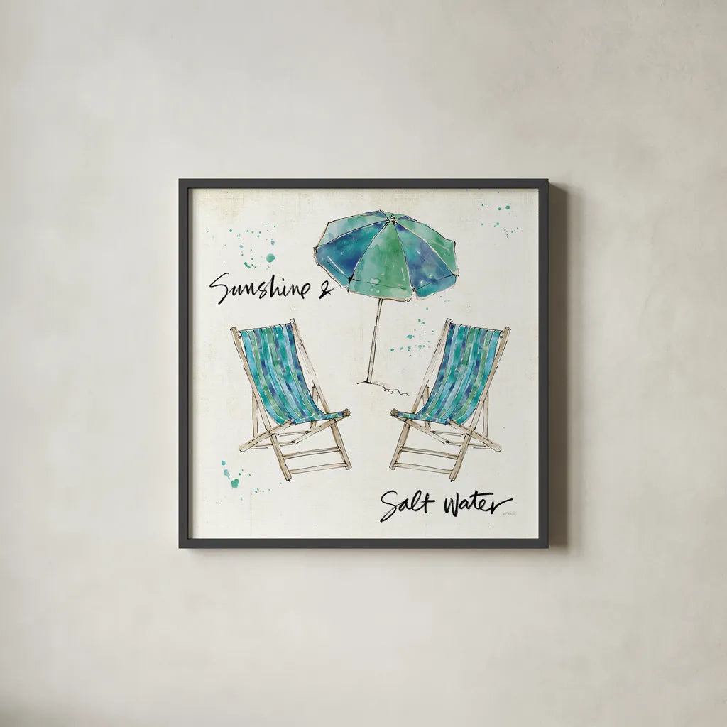 Beach Divas Life by Anne Tavoletti. Shown in a sleek black glass frame for a contemporary gallery look. Available as an archival giclee rolled canvas, fine art paper, or poster print. SKU 47956a.