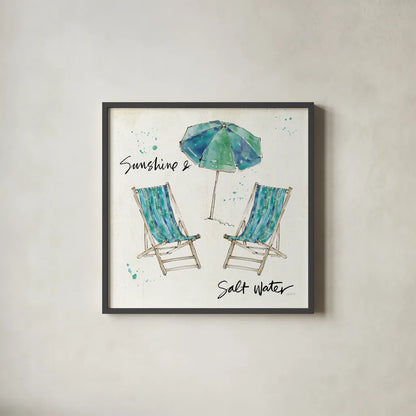 Beach Divas Life by Anne Tavoletti. Shown in a sleek black glass frame for a contemporary gallery look. Available as an archival giclee rolled canvas, fine art paper, or poster print. SKU 47956a.