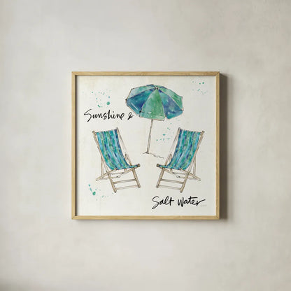 Beach Divas Life by Anne Tavoletti. Shown in a natural wood glass frame for a timeless modern aesthetic. Available as an archival giclee rolled canvas, fine art paper, or poster print. SKU 47956a.