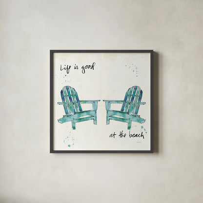 Beach Divas Salt Water by Anne Tavoletti. Shown in a sleek black glass frame for a contemporary gallery look. Available as an archival giclee rolled canvas, fine art paper, or poster print. SKU 47957a.