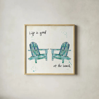 Beach Divas Salt Water by Anne Tavoletti. Shown in a natural wood glass frame for a timeless modern aesthetic. Available as an archival giclee rolled canvas, fine art paper, or poster print. SKU 47957a.