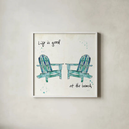 Beach Divas Salt Water by Anne Tavoletti. Shown in a crisp white glass frame for a clean and minimalist style. Available as an archival giclee rolled canvas, fine art paper, or poster print. SKU 47957a.