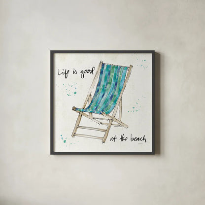 Beach Divas VII by Anne Tavoletti. Shown in a sleek black glass frame for a contemporary gallery look. Available as an archival giclee rolled canvas, fine art paper, or poster print. SKU 16358a.