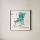 Beach Divas VII by Anne Tavoletti. Shown in a crisp white glass frame for a clean and minimalist style. Available as an archival giclee rolled canvas, fine art paper, or poster print. SKU 16358a.