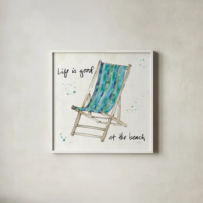 Beach Divas VII by Anne Tavoletti. Shown in a crisp white glass frame for a clean and minimalist style. Available as an archival giclee rolled canvas, fine art paper, or poster print. SKU 16358a.