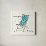 Beach Divas VII Aqua by Anne Tavoletti. Shown in a crisp white glass frame for a clean and minimalist style. Available as an archival giclee rolled canvas, fine art paper, or poster print. SKU 18699a.