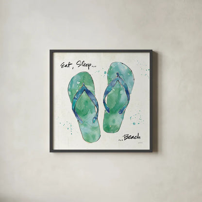 Beach Divas VIII by Anne Tavoletti. Shown in a sleek black glass frame for a contemporary gallery look. Available as an archival giclee rolled canvas, fine art paper, or poster print. SKU 16359a.