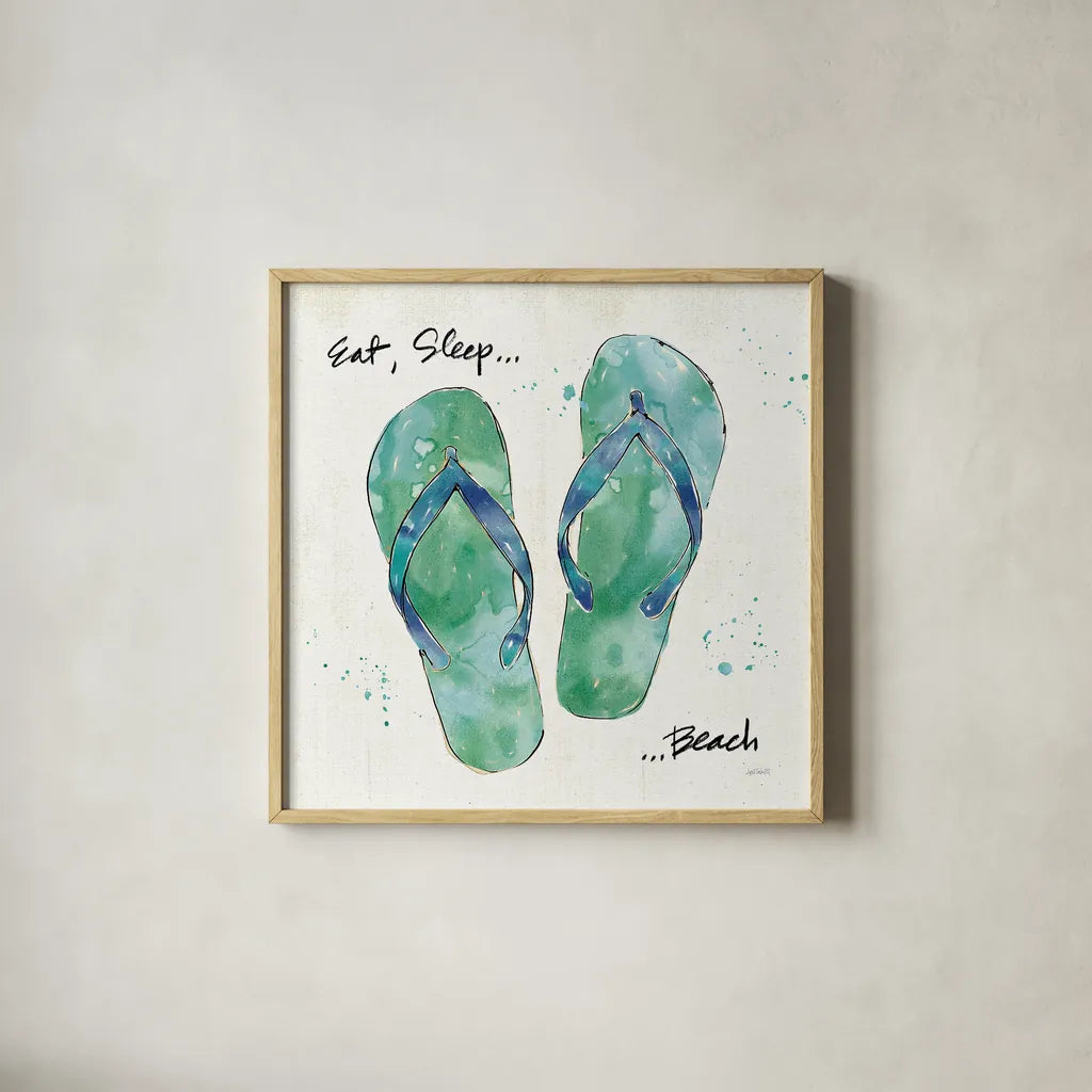 Beach Divas VIII by Anne Tavoletti. Shown in a natural wood glass frame for a timeless modern aesthetic. Available as an archival giclee rolled canvas, fine art paper, or poster print. SKU 16359a.