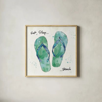 Beach Divas VIII by Anne Tavoletti. Shown in a natural wood glass frame for a timeless modern aesthetic. Available as an archival giclee rolled canvas, fine art paper, or poster print. SKU 16359a.