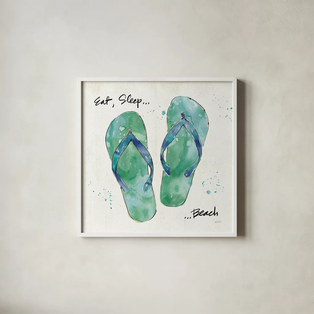 Beach Divas VIII by Anne Tavoletti. Shown in a crisp white glass frame for a clean and minimalist style. Available as an archival giclee rolled canvas, fine art paper, or poster print. SKU 16359a.