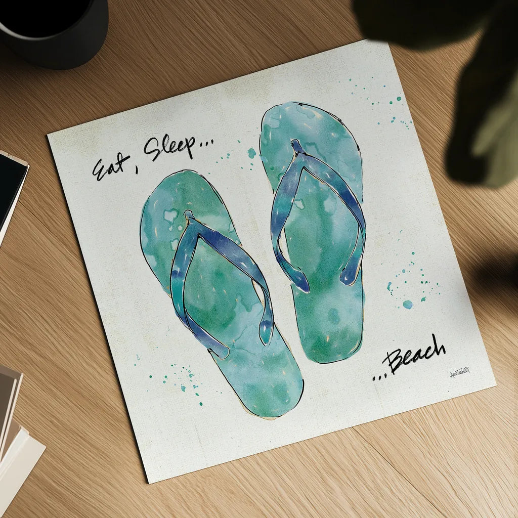 Beach Divas VIII Aqua by Anne Tavoletti. Shown as a detailed flat fine art print, highlighting archival giclee quality. Available as an archival giclee rolled canvas, fine art paper, or poster print. SKU 18700a.