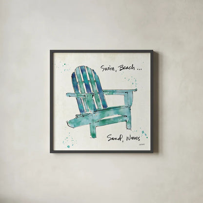 Beach Divas X Aqua by Anne Tavoletti. Shown in a sleek black glass frame for a contemporary gallery look. Available as an archival giclee rolled canvas, fine art paper, or poster print. SKU 18702a.