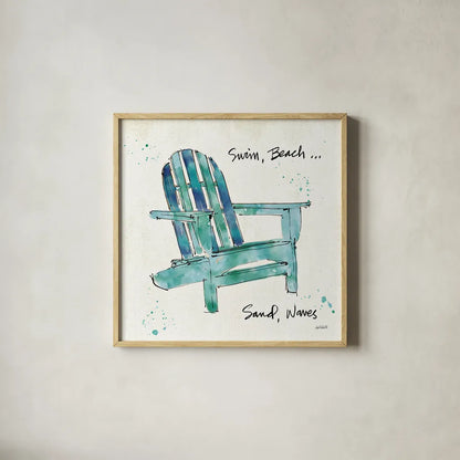 Beach Divas X Aqua by Anne Tavoletti. Shown in a natural wood glass frame for a timeless modern aesthetic. Available as an archival giclee rolled canvas, fine art paper, or poster print. SKU 18702a.