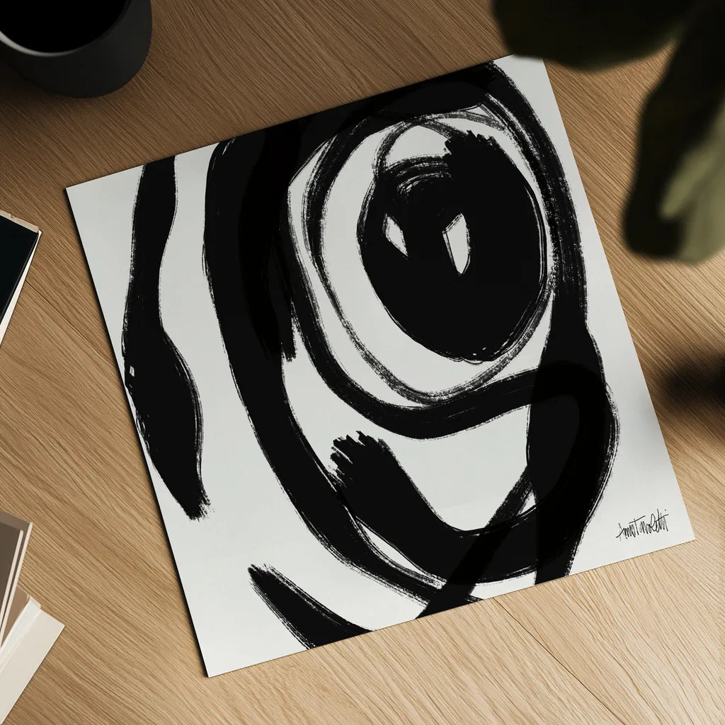 Black and White Abstract I by Anne Tavoletti. Shown as a detailed flat fine art print, highlighting archival giclee quality. Available as an archival giclee rolled canvas, fine art paper, or poster print. SKU 77912a.