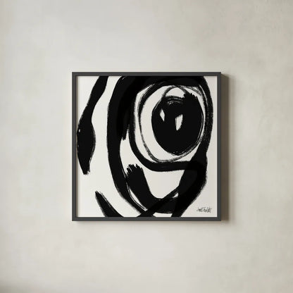 Black and White Abstract I by Anne Tavoletti. Shown in a sleek black glass frame for a contemporary gallery look. Available as an archival giclee rolled canvas, fine art paper, or poster print. SKU 77912a.