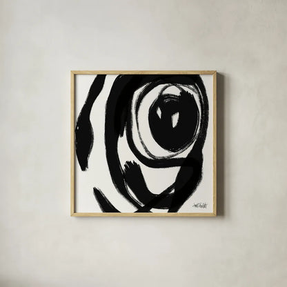 Black and White Abstract I by Anne Tavoletti. Shown in a natural wood glass frame for a timeless modern aesthetic. Available as an archival giclee rolled canvas, fine art paper, or poster print. SKU 77912a.