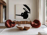 Black and White Abstract II by Anne Tavoletti. Shown as extra-large giant wall art in a modern living room. Available as an archival giclee rolled canvas, fine art paper, or poster print. SKU 77913a.