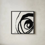 Black and White Abstract III by Anne Tavoletti. Shown in a sleek black glass frame for a contemporary gallery look. Available as an archival giclee rolled canvas, fine art paper, or poster print. SKU 77914a.