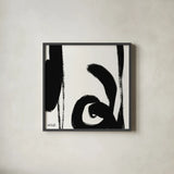 Black and White Abstract IV by Anne Tavoletti. Shown in a sleek black glass frame for a contemporary gallery look. Available as an archival giclee rolled canvas, fine art paper, or poster print. SKU 77915a.