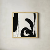 Black and White Abstract IV by Anne Tavoletti. Shown in a natural wood glass frame for a timeless modern aesthetic. Available as an archival giclee rolled canvas, fine art paper, or poster print. SKU 77915a.