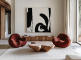 Black and White Abstract IV by Anne Tavoletti. Shown as extra-large giant wall art in a modern living room. Available as an archival giclee rolled canvas, fine art paper, or poster print. SKU 77915a.