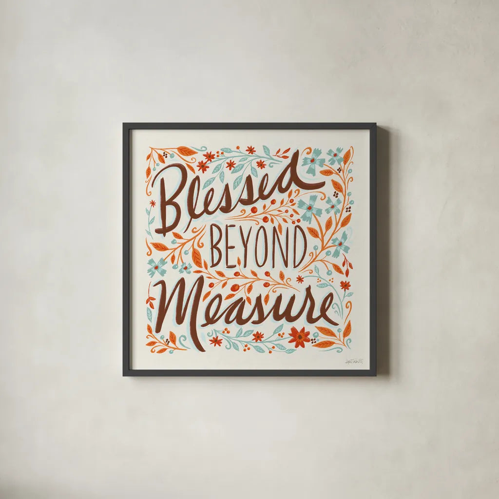 Blessed Beyond Measure I by Anne Tavoletti. Shown in a sleek black glass frame for a contemporary gallery look. Available as an archival giclee rolled canvas, fine art paper, or poster print. SKU 60835a.