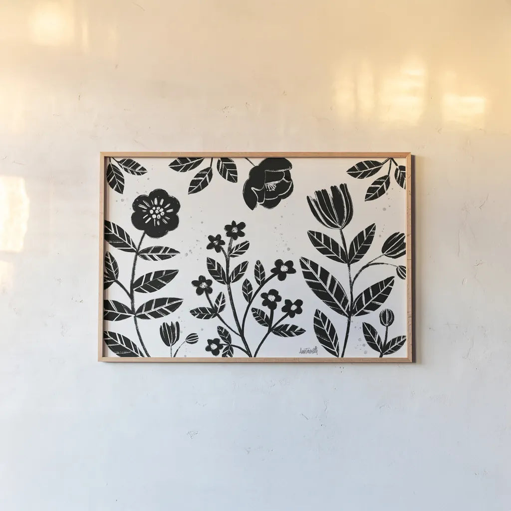 Bold Blooms I by Anne Tavoletti. shown as a paper print in a natural frame. Available as a archival giclee rolled canvas, fine art paper, or poster print. SKU 75196i.