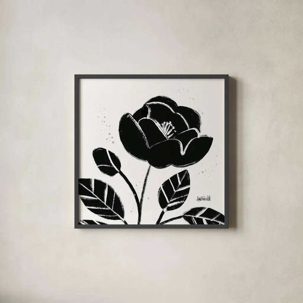 Bold Blooms VI by Anne Tavoletti. Shown in a sleek black glass frame for a contemporary gallery look. Available as an archival giclee rolled canvas, fine art paper, or poster print. SKU 75201a.