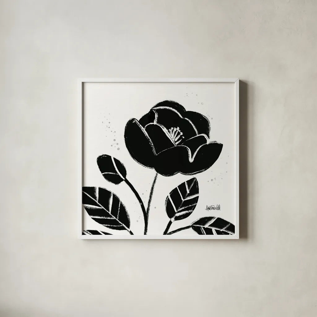 Bold Blooms VI by Anne Tavoletti. Shown in a crisp white glass frame for a clean and minimalist style. Available as an archival giclee rolled canvas, fine art paper, or poster print. SKU 75201a.