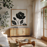 Bold Blooms VI by Anne Tavoletti. Shown in a natural wood frame in a cozy modern living room. Available as an archival giclee rolled canvas, fine art paper, or poster print. SKU 75201a.