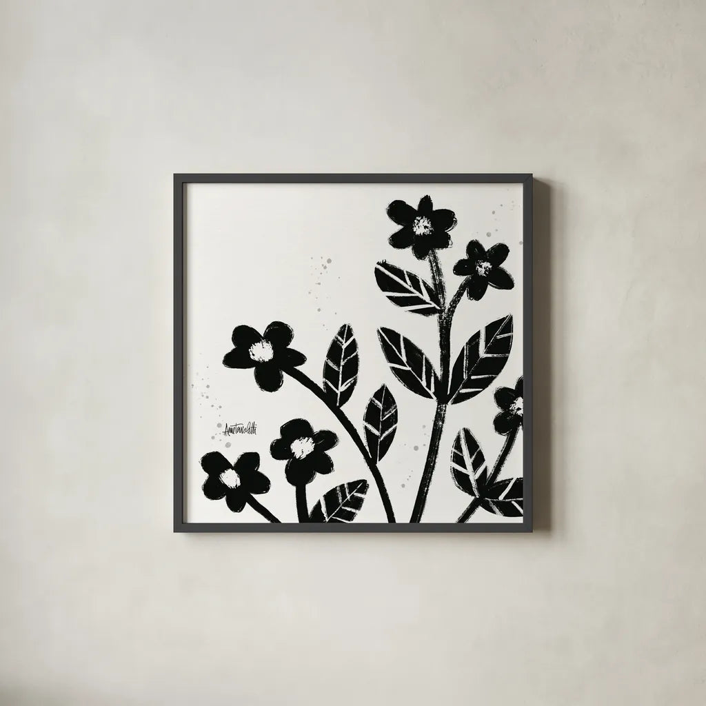 Bold Blooms VII by Anne Tavoletti. Shown in a sleek black glass frame for a contemporary gallery look. Available as an archival giclee rolled canvas, fine art paper, or poster print. SKU 75202a.