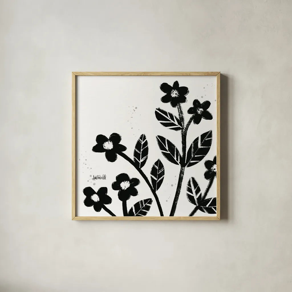 Bold Blooms VII by Anne Tavoletti. Shown in a natural wood glass frame for a timeless modern aesthetic. Available as an archival giclee rolled canvas, fine art paper, or poster print. SKU 75202a.