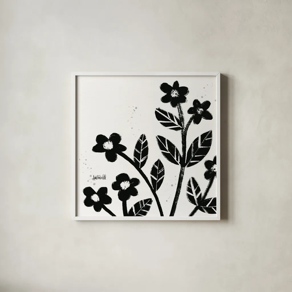 Bold Blooms VII by Anne Tavoletti. Shown in a crisp white glass frame for a clean and minimalist style. Available as an archival giclee rolled canvas, fine art paper, or poster print. SKU 75202a.