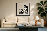 Bold Blooms VII by Anne Tavoletti. Displayed in a glass frame with matte in a clean modern living room. Available as an archival giclee rolled canvas, fine art paper, or poster print. SKU 75202a.