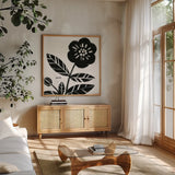 Bold Blooms VIII by Anne Tavoletti. Shown in a natural wood frame in a cozy modern living room. Available as an archival giclee rolled canvas, fine art paper, or poster print. SKU 75203a.