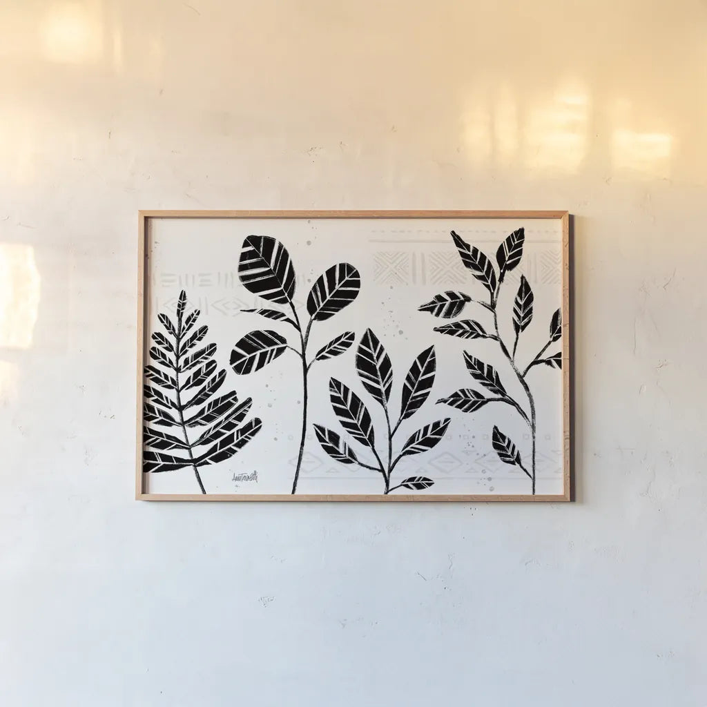 Botanical Sketches I by Anne Tavoletti. shown as a paper print in a natural frame. Available as a archival giclee rolled canvas, fine art paper, or poster print. SKU 72549i.