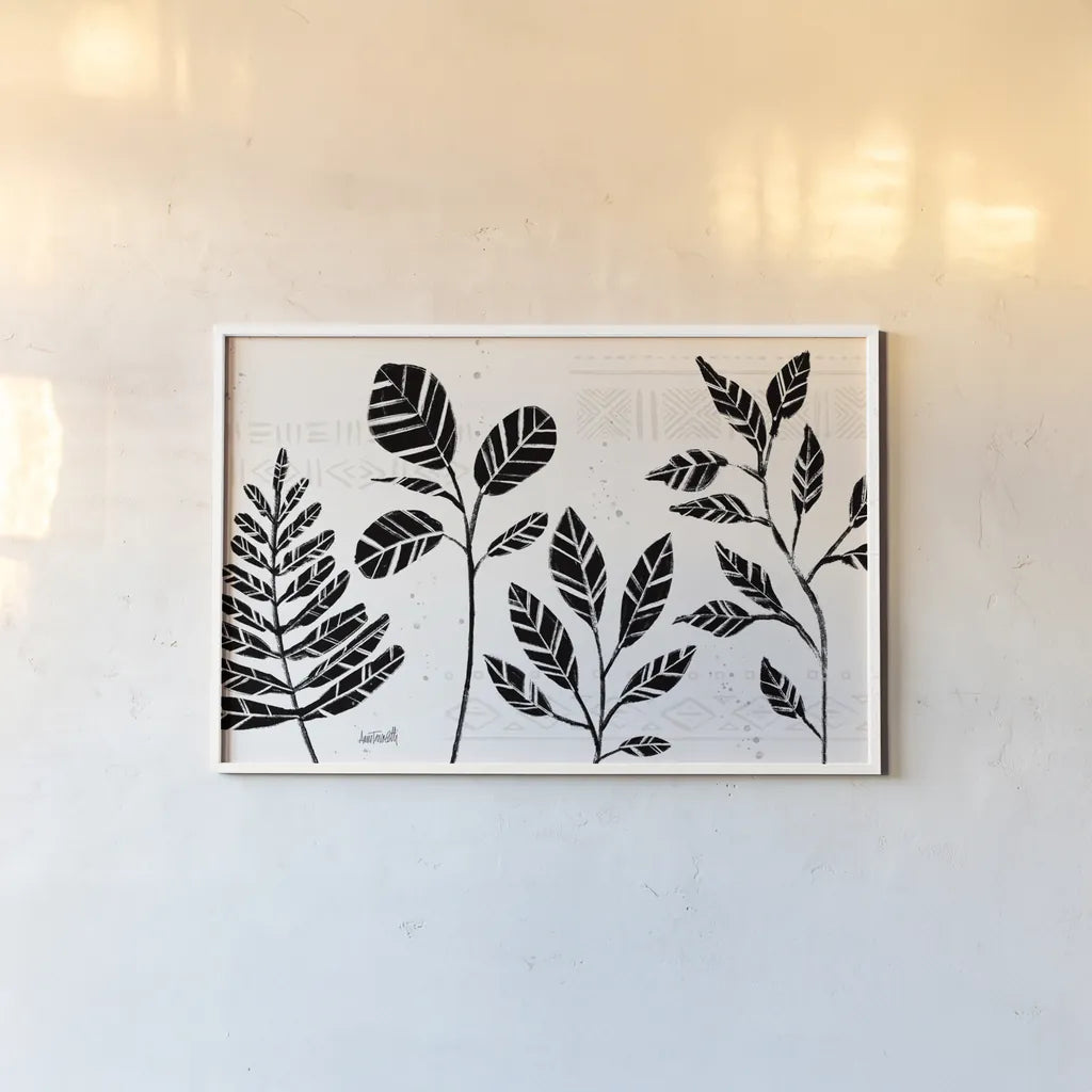 Botanical Sketches I by Anne Tavoletti. shown as a paper print in a white frame. Available as a archival giclee rolled canvas, fine art paper, or poster print. SKU 72549i.